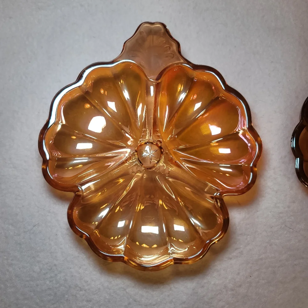 0824. A Pair ~ Vintage ~ Jeannette ~ Marigold ~ 3 Section ~ Carnival Glass ~